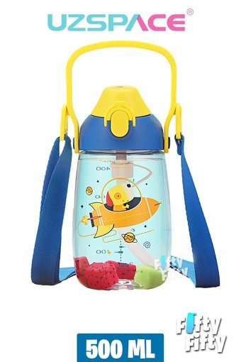 Uzspace Pipetli Mavi Tritan Okul Çocuk Matara 500 ml