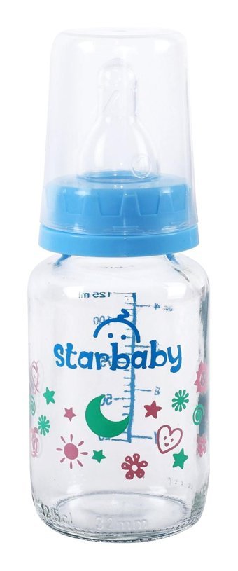 Star Baby Cam Yenidoğan Kulpsuz 0+ Ay Desenli Mavi Damaklı Biberon 150 ml