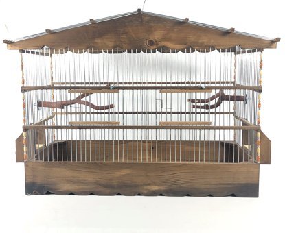 Naturbird Ahşap Salma Çatılı Beşgen Ahşap Kanarya Kafesi Kahverengi