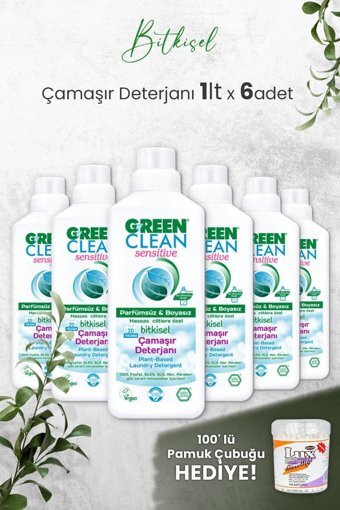 U Green Clean Sensitive Renkli ve Beyazlar İçin 20 Yıkama Sıvı Deterjan 6x1 lt