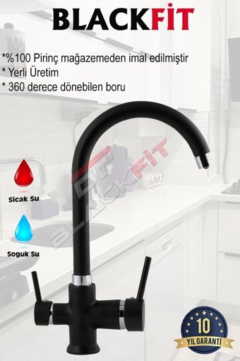 Blackfit Kuğu Aplike Çift Girişli Aç Kapa Eviye Bataryası Siyah