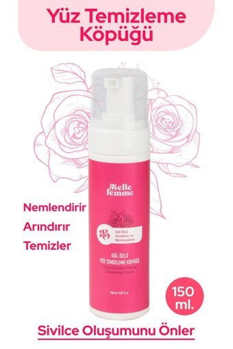 Belle Femme Gül Özlü Alkolsüz Tüm Ciltler Su Bazlı Yüz Temizleme Köpüğü 150 ml