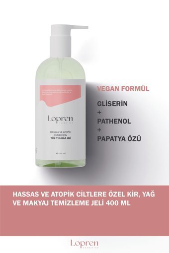 Lopren Alkolsüz Hassas Ciltler Su Bazlı Yüz Temizleme Jeli 400 ml