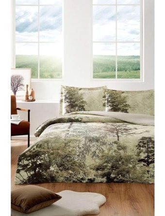 Özdilek Tanne Pamuk 4 Mevsim 200x220 cm Çarşaflı Baskılı Çift Kişilik Nevresim Takımı Yeşil