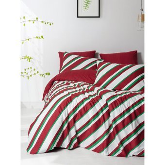 Cozy Home Festive Pamuk 4 Mevsim 200x220 cm Çarşaflı Lastikli Çizgili Çift Kişilik Nevresim Takımı Çok Renkli