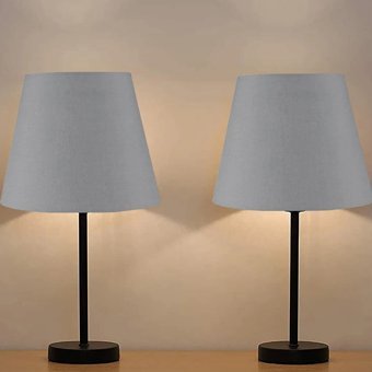 Evlight Kumaş Antrasit-Siyah 2'li Metal Ayaklı Abajur