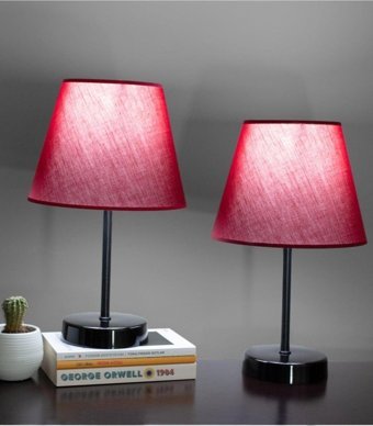 Vivido Abajur Kumaş Bordo-Siyah 2'li Metal Ayaklı Abajur