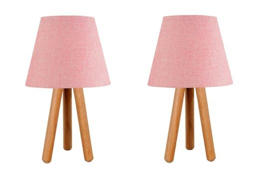 Evlight Kumaş Pembe 2'li Ahşap Ayaklı Abajur