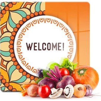 Decovetro Welcome Desenli Cam Orta Turuncu Kesme Tahtası