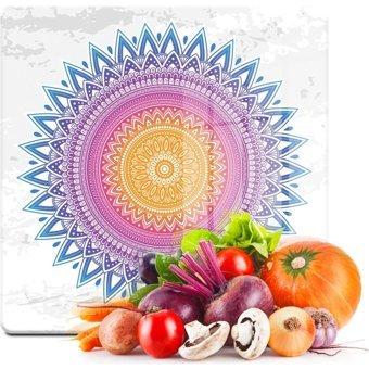 Decovetro Mandala Desenli Cam Orta Çok Renkli Kesme Tahtası