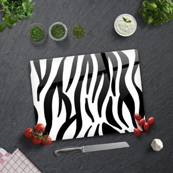 Decorita Zebra Desenli Cam Büyük Siyah-Beyaz Kesme Tahtası