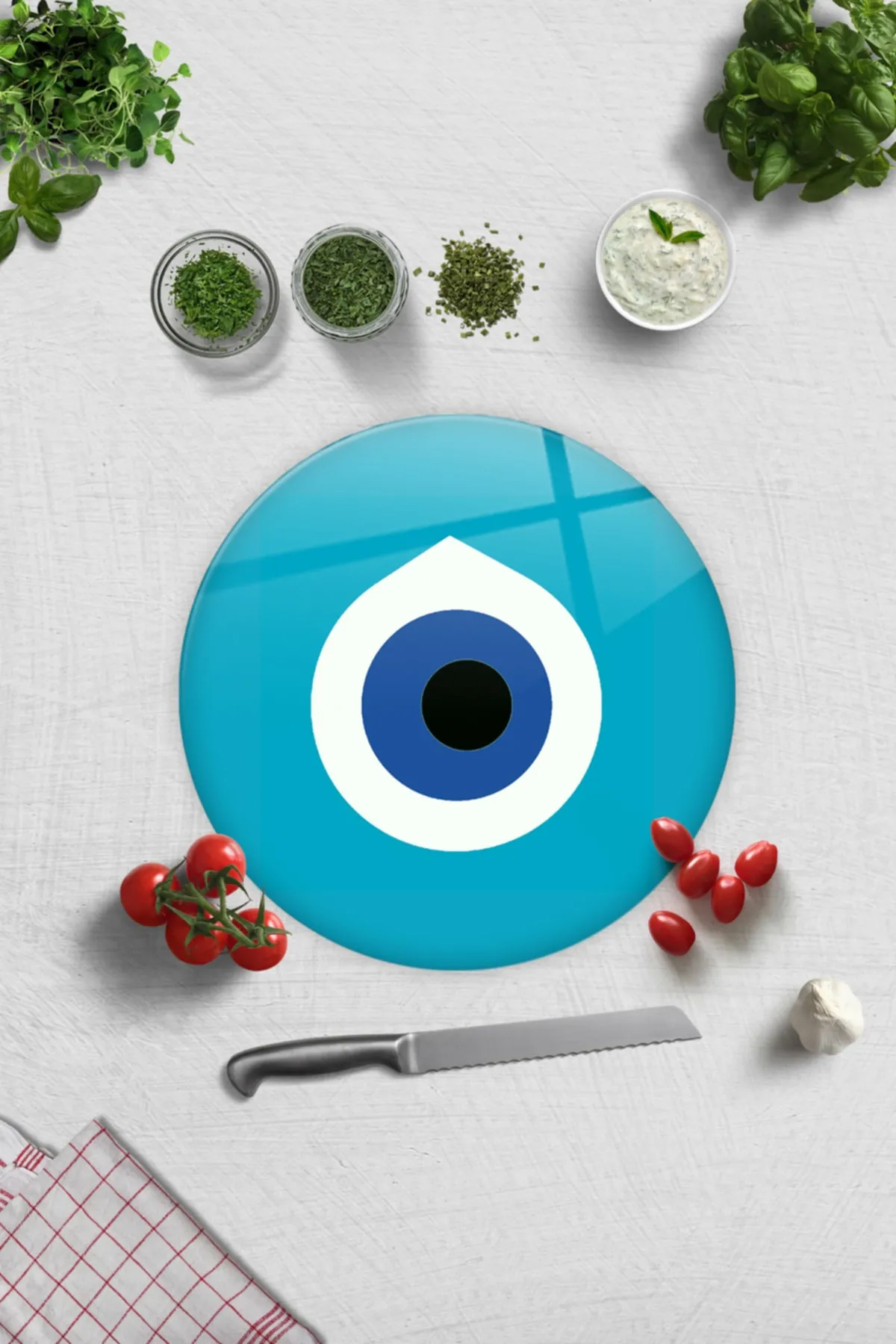 Decorita Nazar Boncuğu Cam Büyük Mavi Kesme Tahtası