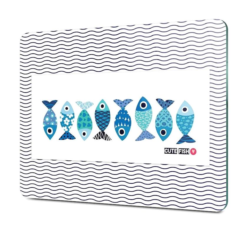 Decovetro Marine Cute Fish Cam Büyük Mavi Kesme Tahtası