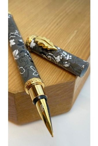 Divitpen Crown Flower Kartuşlu-Pistonlu Doldurulabilir Altın Kaplama Koyu Gri Dolma Kalem