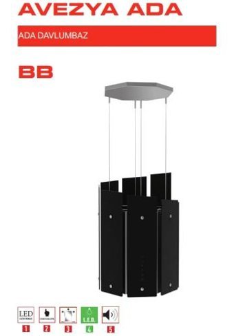 Termikel Avezya 250 W 850 m³ Emiş Gücü 90 cm Cam Karbon Filtreli Bacasız Ada Tipi Davlumbaz Siyah