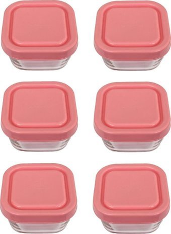 Paşabahçe Snowbox Kare Cam-Plastik Saklama Kabı 6x275 ml Pembe