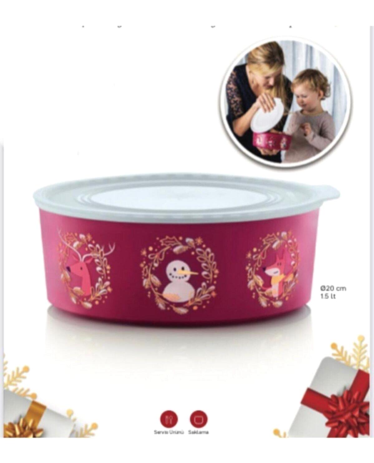 Tupperware Yılbaşı Özel Yuvarlak Plastik Saklama Kabı 2x1.5 lt