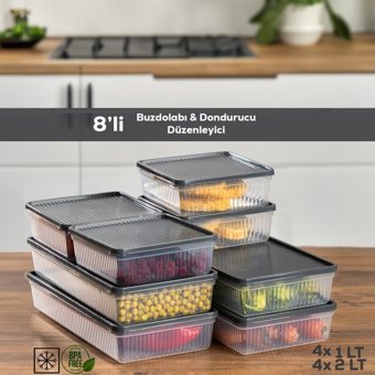 Porsima Set Dikdörtgen Plastik Saklama Kabı 8x4x1 lt-4x2 lt