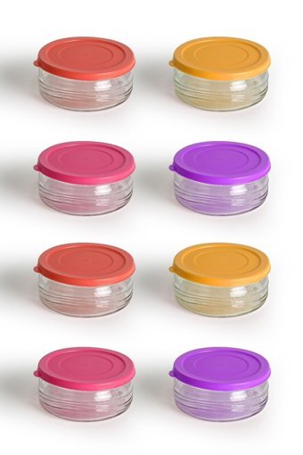 Paşabahçe Zuri Renkli Kapak Yuvarlak Cam-Plastik Saklama Kabı 8x400 ml