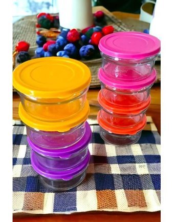 Paşabahçe Zuri Renkli Kapak Yuvarlak Cam-Plastik Saklama Kabı 8x400 ml