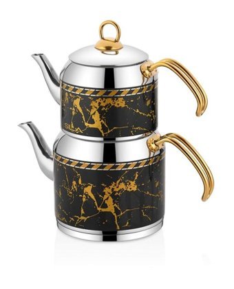 Sıla Porselen Hermes Çelik Çaydanlık Siyah-Gold