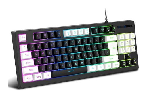 Geeksen K87 Arapça Q RGB 87 Tuşlu Kablolu Beyaz-Siyah Gaming Klavye