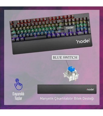 Node Game Nd-mk100 Türkçe Q 100 Tuşlu Blue Switch Kablolu Siyah Mekanik Gaming Klavye