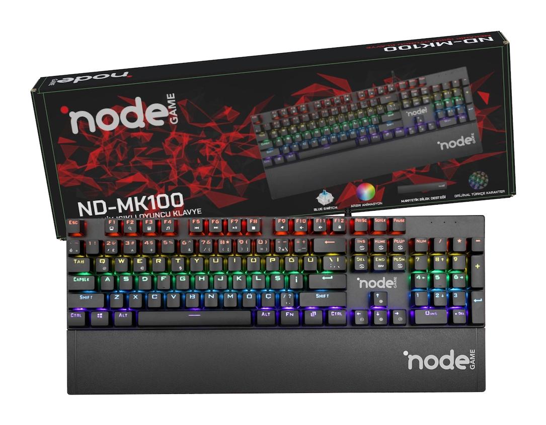Node Game Nd-mk100 Türkçe Q 100 Tuşlu Blue Switch Kablolu Siyah Mekanik Gaming Klavye