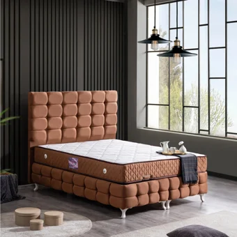 Setay Duke Lüx 140 x 190 cm Ayrılabilen Başlıklı Çift Kişilik Sandıklı Baza Seti Açık Kahverengi