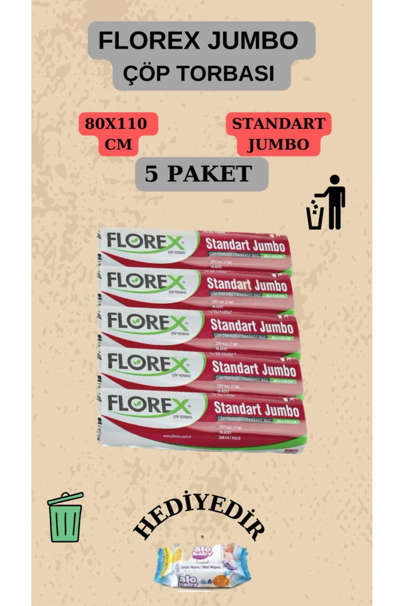 Florex Jumbo Boy 80x110 cm Çöp Poşeti 5x10 Adet Siyah