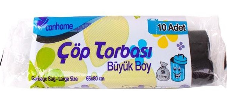 Canhome Büyük Boy 65x80 cm Çöp Poşeti 10 Adet Siyah