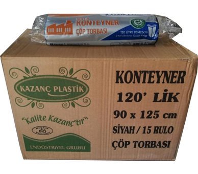 Kazanç Konteyner Boy 90x125 cm Çöp Poşeti 15x10 Adet Siyah