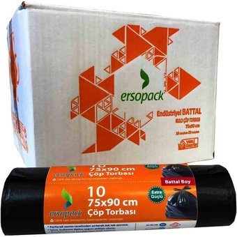 Ersopack Endüstriyel Battal Boy 75x90 cm Çöp Poşeti 20x10 Adet Siyah