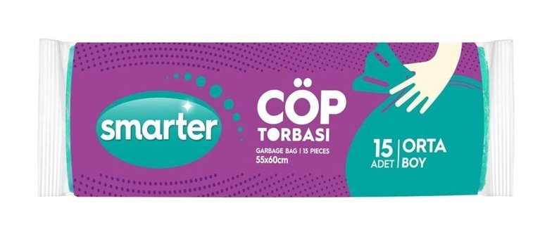 Smarter Orta Boy 55x60 cm Çöp Poşeti 15 Adet Yeşil