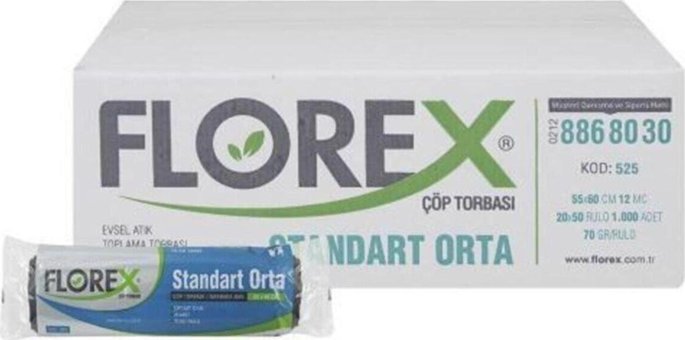 Florex Orta Boy 55x60 cm Çöp Poşeti 20x50 Adet Siyah