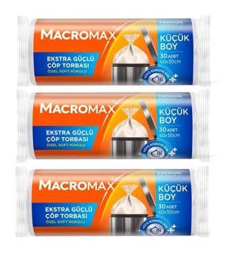 Macromax Ekstra Güçlü Küçük Boy 40x50 cm Çöp Poşeti 3x30 Adet Beyaz
