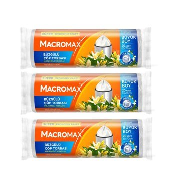 Macromax Hanımeli Kokulu Büzgülü Büyük Boy 65x70 cm Çöp Poşeti 3x20 Adet Beyaz
