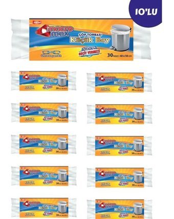 Macromax Küçük Boy 40x50 cm Çöp Poşeti 10x30 Adet Beyaz