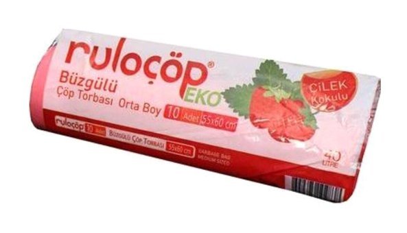 Ruloçöp Ekonomik Çilek Kokulu Büzgülü Orta Boy 55x60 cm Çöp Poşeti 5x10 Adet Pembe