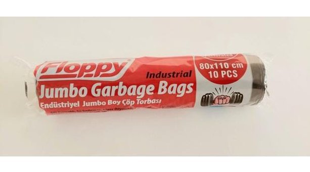 Floppy Endüstriyel Jumbo Boy 80x110 cm Çöp Poşeti 10 Adet Siyah