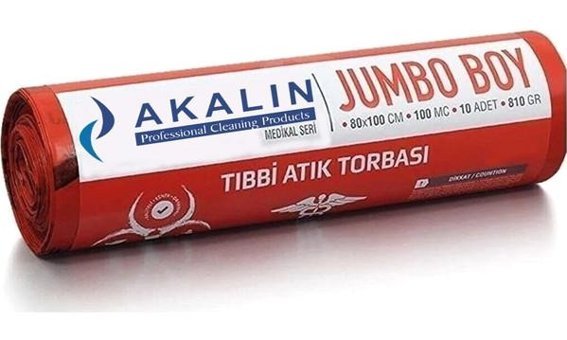 Akalın Professional Cleaning Products Jumbo Boy 80x110 cm Çöp Poşeti 10 Adet Kırmızı