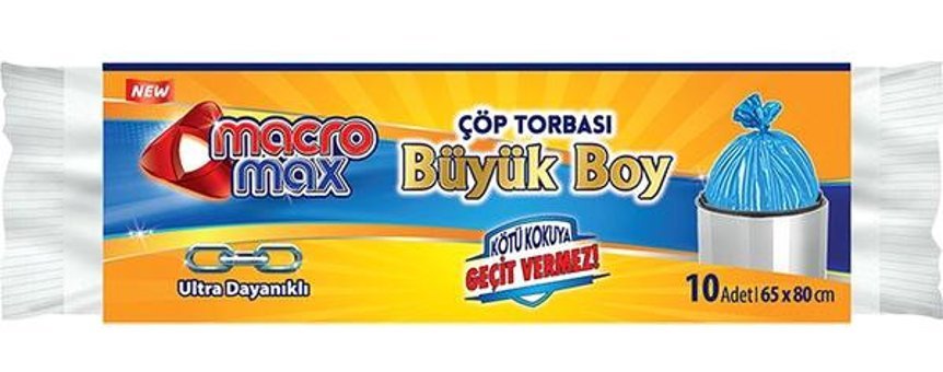 Macromax Büyük Boy 65x80 cm Çöp Poşeti 10 Adet Mavi