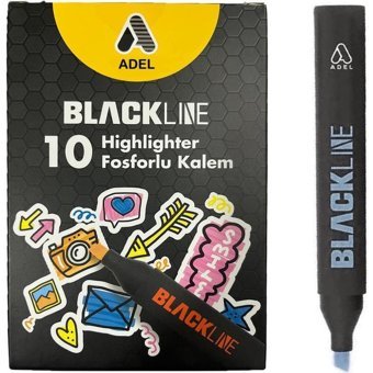 Adel Blackline 10'lu Pastel Mavi Kesik Uçlu Fosforlu Kalem Seti