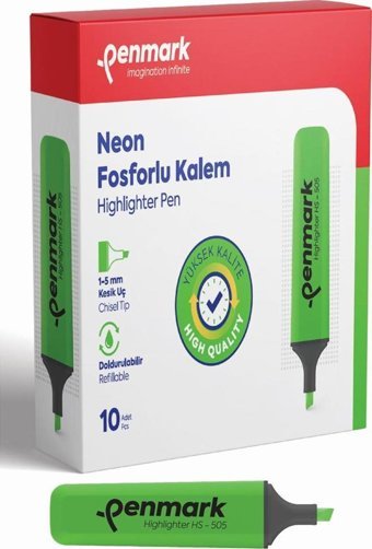 Penmark N1401 10'lu Neon Yeşil Kesik Uçlu Fosforlu Kalem Seti