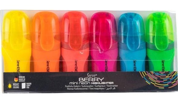 Serve Mini 6'lı Neon Renkli Kesik Uçlu Fosforlu Kalem Seti