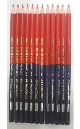 Faber-Castell 12'li Köşeli Mavi-Kırmızı 2B Kurşun Kalem Seti