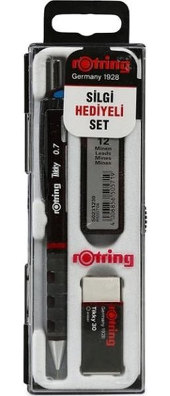 Rotring Tikky Silgili Krom Metalik Siyah 0.7 mm Uçlu Versatil Kalem Tekli