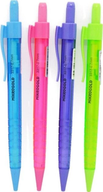 Mikro Gold 3317 Silgili Plastik Neon Renkli 0.7 mm Uçlu Versatil Kalem 4 Adet