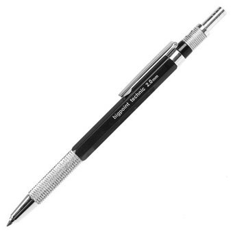 Bigpoint Technic Silgili Metal Metalik Siyah 2.0 mm Uçlu Versatil Kalem 12 Adet