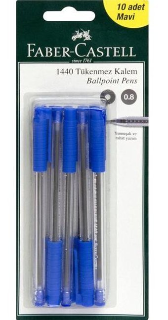 Faber-Castell 1440 Plastik Tek Renkli 0.8 mm Mavi 5'li Tükenmez Kalem